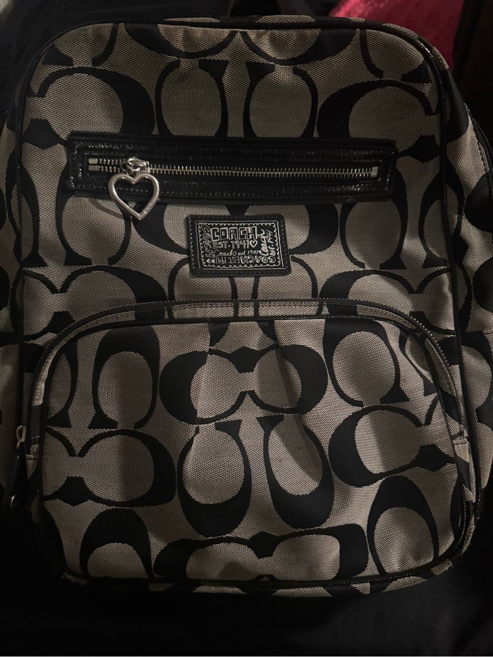 Coach Signature Canvas Black and Khaki Backpack